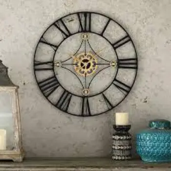 Adept Black And Gold Roman Metal Wall Clocks 